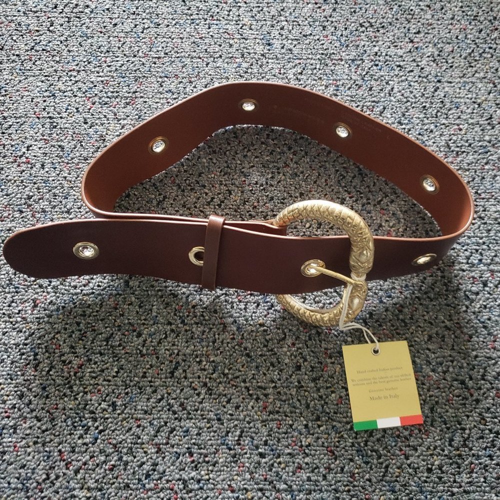 Italian Blown Leather Serpent Buckle Belt Handcrafted L Italy New